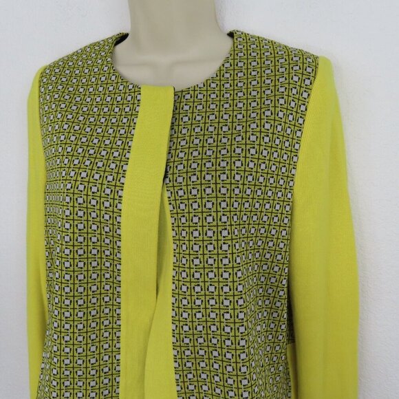 Buchanan Kang Women 10 Yellow Geometric Tight Knit Long Sleeve Cardigan Sweater - Picture 2 of 9